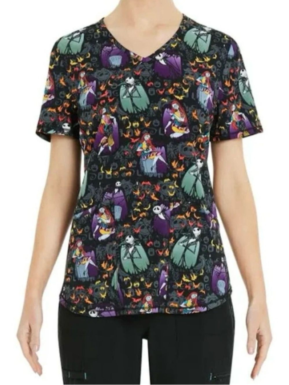 Nightmare Before Christmas Alive With Love Women’s V-Neck Print Scrub Top​ 2XL